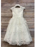 Cap Sleeves Lace Tulle Tea Length Flower Girl Dress